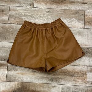 Tan Faux Leather Women's Shorts